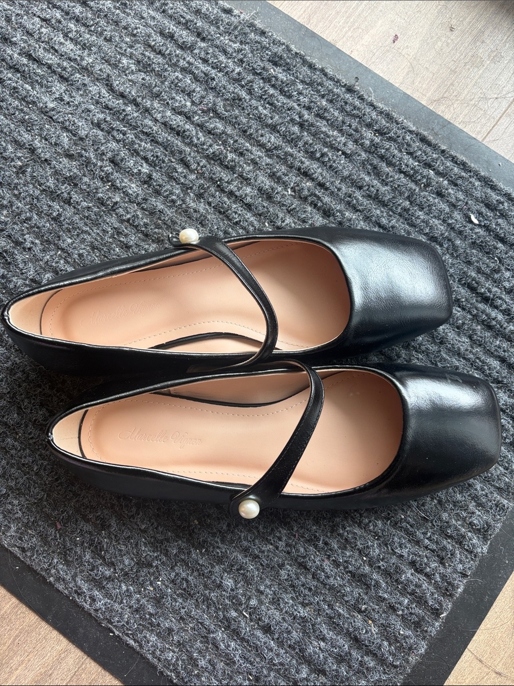 Square Toe Mary Jane Flat with Pearl Strap